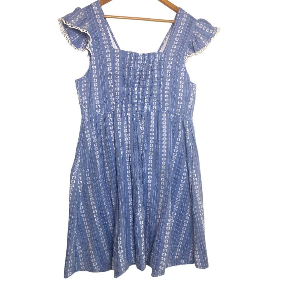 Peyton&Parker Milkmaid Dress Cottagecore Blue White Cap Sleeve Lg - Picture 7 of 7